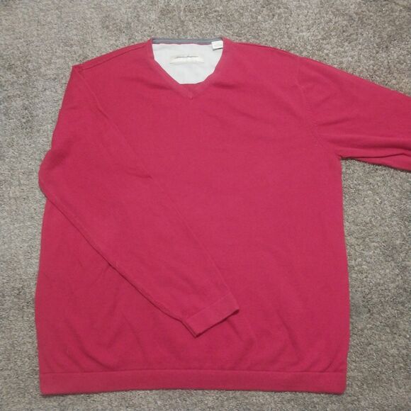 Tommy Bahama Men’s Red V-Neck Sweater Size L Cotton Cashmere Pullover - Picture 2 of 6